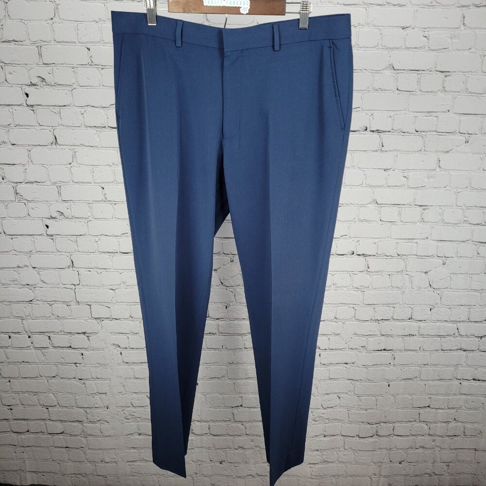 Nautica Navy Flat Front Straight Leg Slash Pockets Stretch Dress Pants 38x32